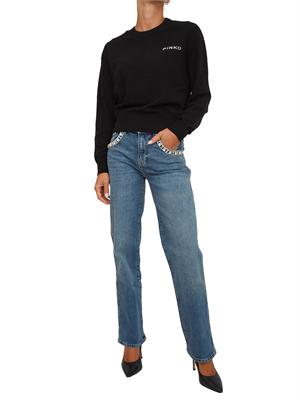 Maglia Pinko in lana e cashmere nero con maxi logo a contrasto dietro in DONNA