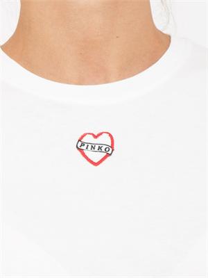 T-shirt ricamo cuore Pinko in cotone bianco in DONNA