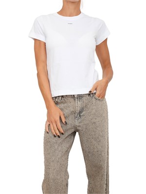 T-shirt Pinko in jersey di cotone bianco con stampa logo a contrasto in DONNA