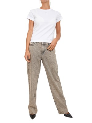 T-shirt Pinko in jersey di cotone bianco con stampa logo a contrasto in DONNA