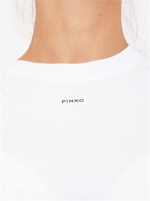 T-shirt Pinko in jersey di cotone bianco con stampa logo a contrasto in DONNA