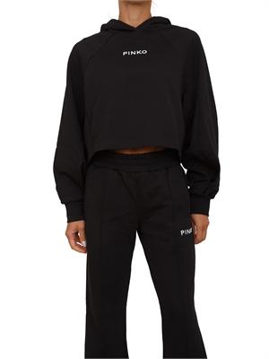 Felpa cropped Pinko con cappuccio in cotone nero e logo a contrasto in DONNA