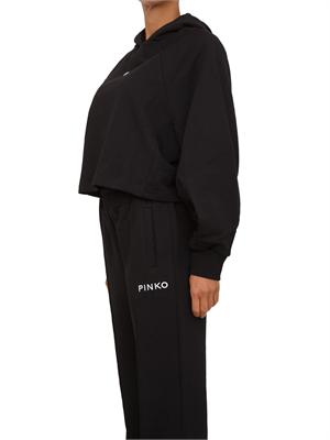 Felpa cropped Pinko con cappuccio in cotone nero e logo a contrasto in DONNA