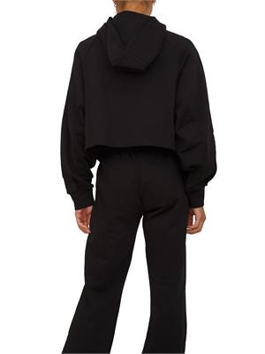 Felpa cropped Pinko con cappuccio in cotone nero e logo a contrasto in DONNA