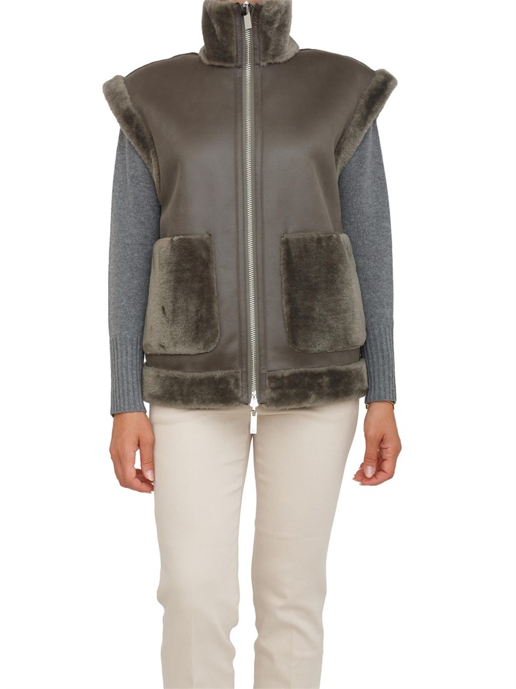 Gilet reversibile Marella in tessuto furry e vellutato verde oliva