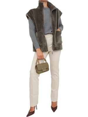 Gilet reversibile Marella in tessuto furry e vellutato verde oliva in DONNA