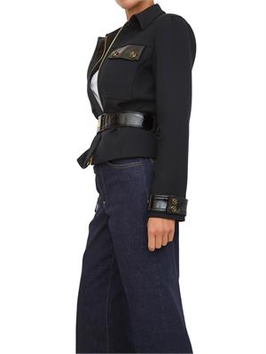 Giubbotto Elisabetta Franchi in doppio crêpe nero con cintura logata in DONNA