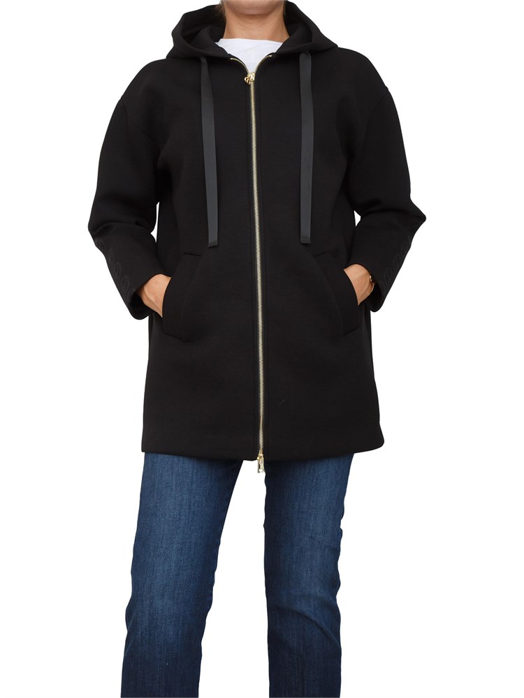 TWIN-SET Felpa giubbino Twinset in scuba nera con zip e cappuccio