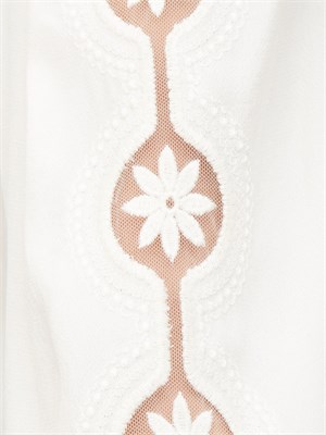 TWIN-SET Blusa Twinset in crêpe avorio con ricamo su maniche a palloncino in DONNA