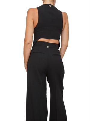 TWIN-SET Gilet Twinset in misto viscosa nero con taglio corto dietro in DONNA