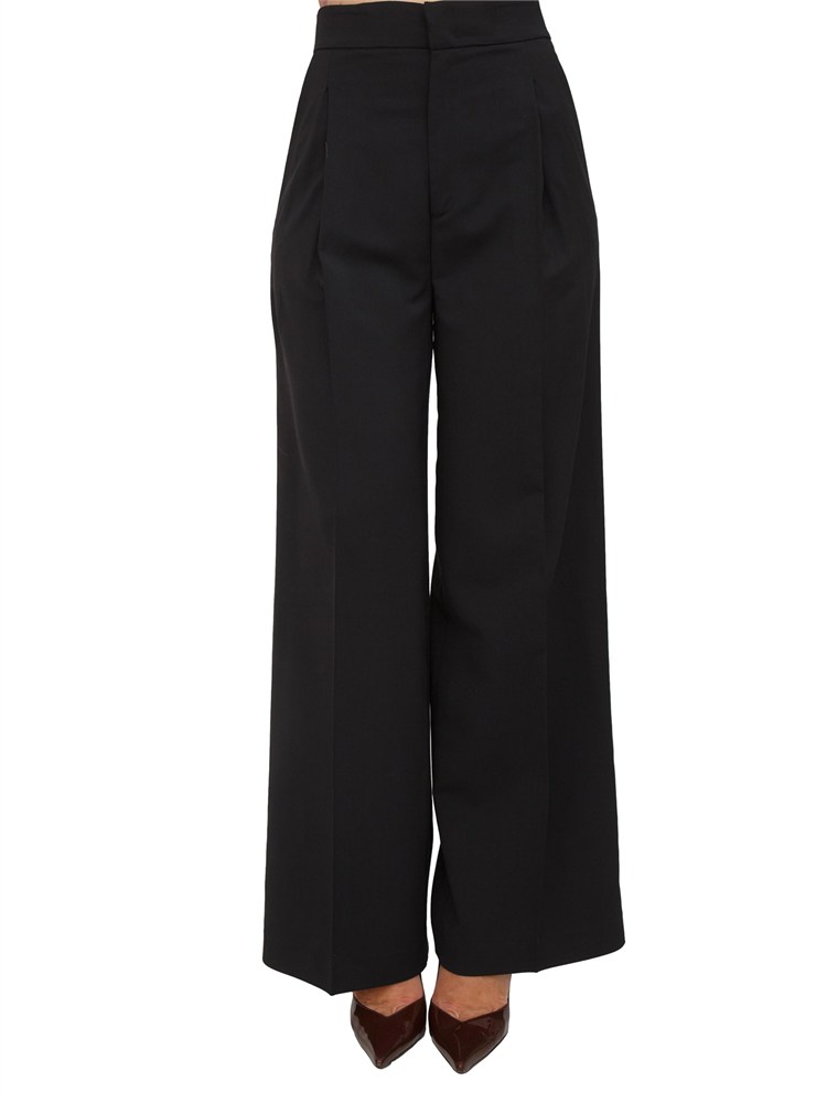 TWIN-SET Pantaloni Twinset in viscosa nera con vita alta e modello palazzo