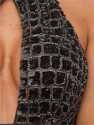 Tuta Elisabetta Franchi in crêpe nero e tulle con ricami cocco in DONNA