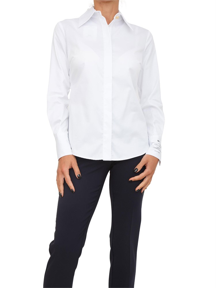 Camicia Elisabetta Franchi in popeline di cotone bianco con logo su manica