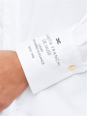 Camicia Elisabetta Franchi in popeline di cotone bianco con logo su manica in DONNA