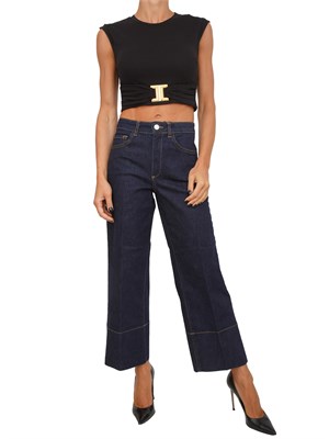 T-shirt Elisabetta Franchi in jersey di cotone nero con logo gioiello in DONNA