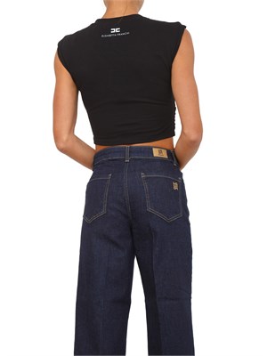 T-shirt Elisabetta Franchi in jersey di cotone nero con logo gioiello in DONNA