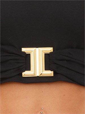 T-shirt Elisabetta Franchi in jersey di cotone nero con logo gioiello in DONNA