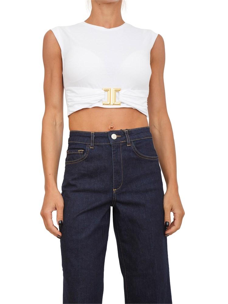 T-shirt Elisabetta Franchi in jersey di cotone bianco con logo gioiello