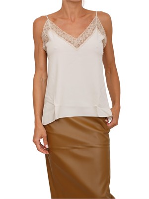 Top sottoveste Marella in crêpe de Chine di misto seta beige con pizzo in DONNA