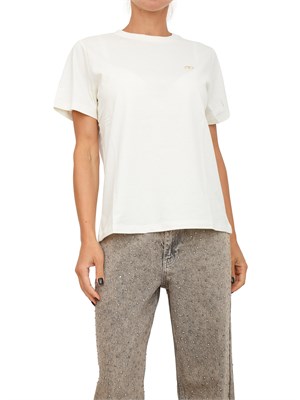 TWIN-SET T-shirt Twinset in jersey di cotone bianco con placchetta Oval T strass in DONNA