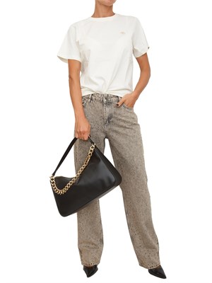 TWIN-SET T-shirt Twinset in jersey di cotone bianco con placchetta Oval T strass in DONNA