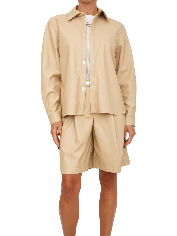 Camicia giacca lunga Armani Exchange in tessuto effetto pelle beige