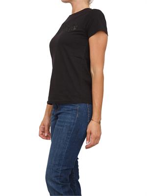 TWIN-SET T-shirt Twinset in jersey di cotone nero con pizzo intarsiato in DONNA