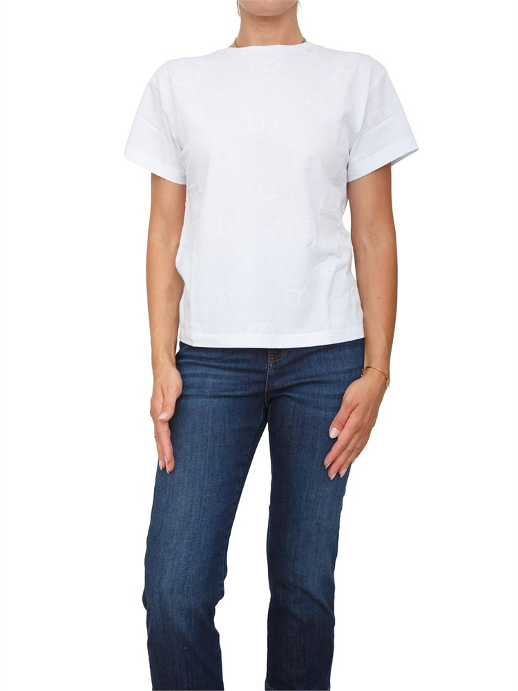 TWIN-SET T-shirt Twinset in jersey di cotone bianco con stampa flock Oval T