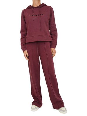 TWIN-SET Tuta sportiva Twinset felpa+pantaloni in jersey di cotone bordeaux con logo contrasto in DONNA