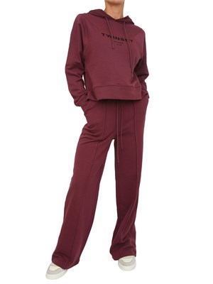 TWIN-SET Tuta sportiva Twinset felpa+pantaloni in jersey di cotone bordeaux con logo contrasto in DONNA