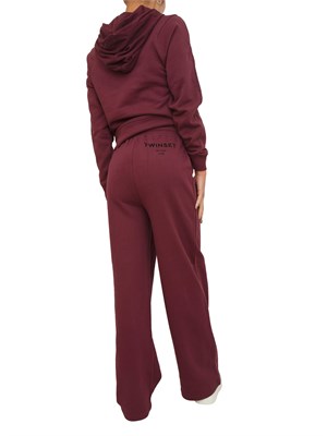 TWIN-SET Tuta sportiva Twinset felpa+pantaloni in jersey di cotone bordeaux con logo contrasto in DONNA