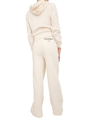 TWIN-SET Tuta sportiva Twinset felpa+pantaloni in jersey di cotone avorio con logo contrasto in DONNA