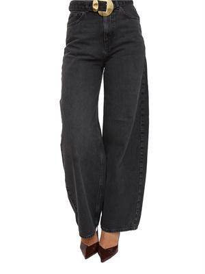 TWIN-SET Jeans Twinset in denim nero con cintura e maxi fibbia su vita in DONNA