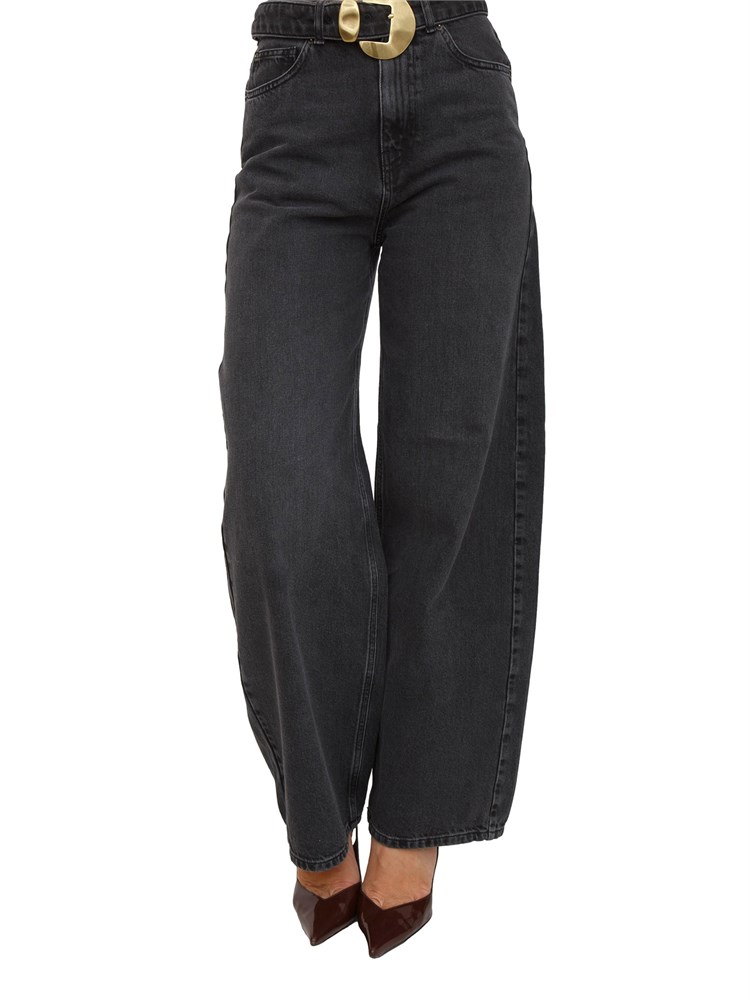 TWIN-SET Jeans Twinset in denim nero con cintura e maxi fibbia su vita