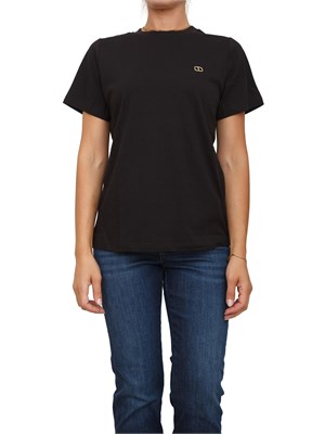 TWIN-SET T-shirt Twinset in jersey di cotone nero con placchetta Oval T strass in DONNA