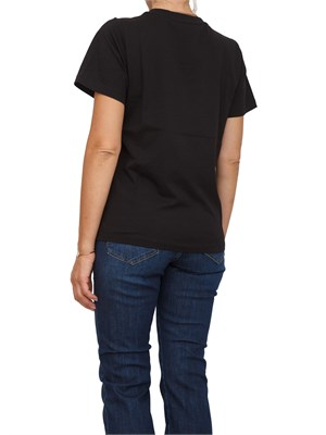 TWIN-SET T-shirt Twinset in jersey di cotone nero con placchetta Oval T strass in DONNA