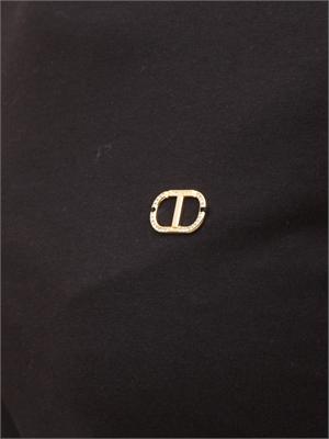 TWIN-SET T-shirt Twinset in jersey di cotone nero con placchetta Oval T strass in DONNA
