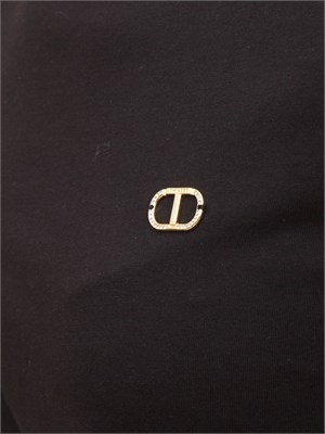 TWIN-SET T-shirt Twinset in jersey di cotone nero con placchetta Oval T strass in DONNA