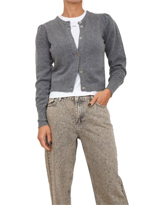 TWIN-SET Cardigan Twinset in misto mohair grigio con bottoni logo oro in DONNA