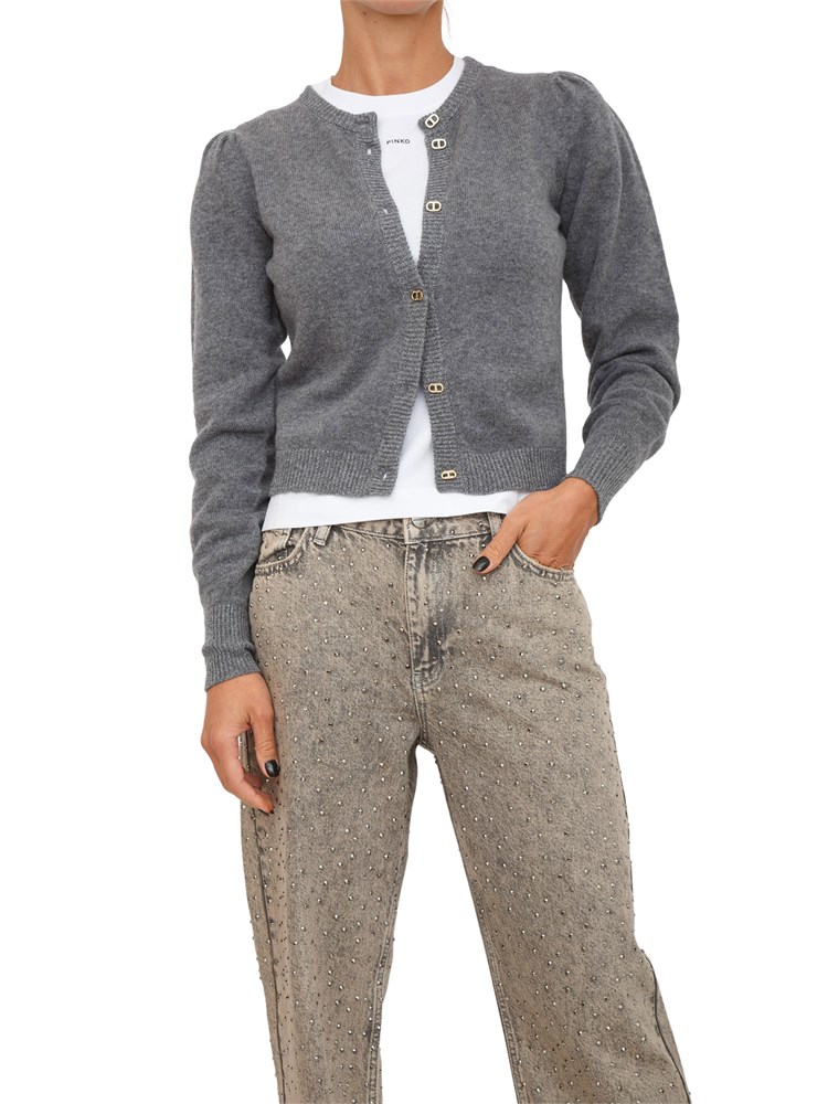 TWIN-SET Cardigan Twinset in misto mohair grigio con bottoni logo oro