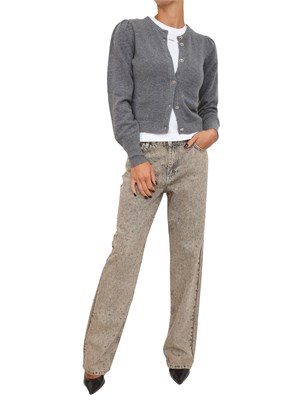TWIN-SET Cardigan Twinset in misto mohair grigio con bottoni logo oro in DONNA