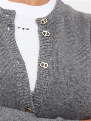 TWIN-SET Cardigan Twinset in misto mohair grigio con bottoni logo oro in DONNA