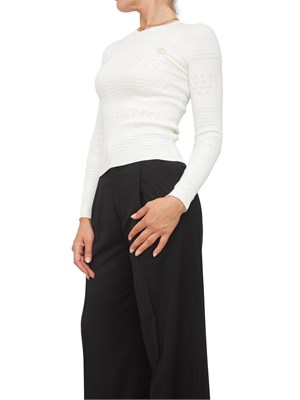 TWIN-SET Maglia Twinset in filato a costine bianca con lavorazione traforata in DONNA