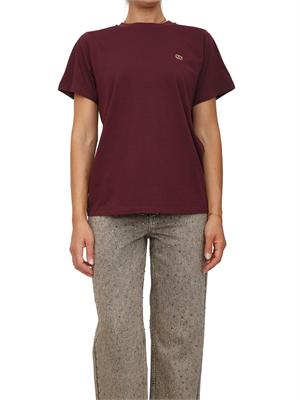 TWIN-SET T-shirt Twinset in jersey di cotone bordeaux con placchetta Oval T strass in DONNA
