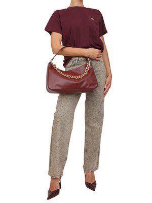 TWIN-SET T-shirt Twinset in jersey di cotone bordeaux con placchetta Oval T strass in DONNA
