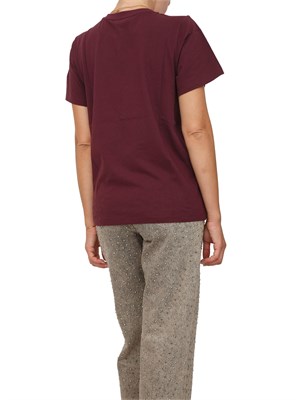 TWIN-SET T-shirt Twinset in jersey di cotone bordeaux con placchetta Oval T strass in DONNA