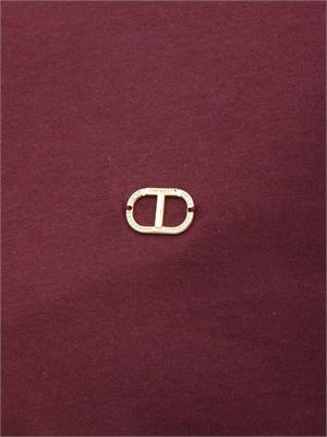 TWIN-SET T-shirt Twinset in jersey di cotone bordeaux con placchetta Oval T strass in DONNA
