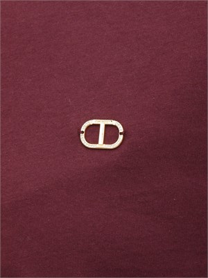 TWIN-SET T-shirt Twinset in jersey di cotone bordeaux con placchetta Oval T strass in DONNA