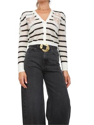 TWIN-SET Cardigan Twinset in misto mohair panna e nero con pizzo e spacchi in DONNA