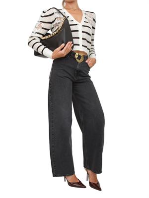 TWIN-SET Cardigan Twinset in misto mohair panna e nero con pizzo e spacchi in DONNA